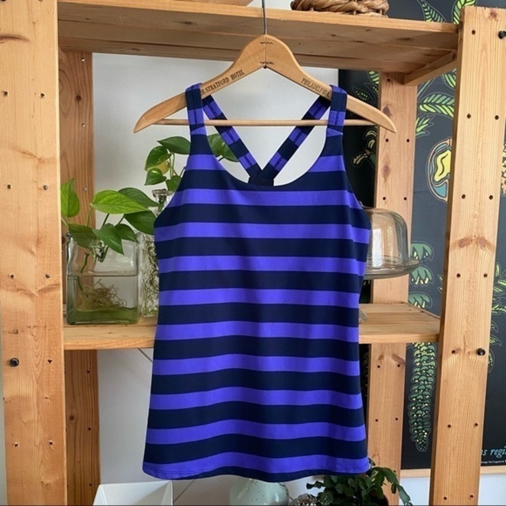 Athleta Optimism Tank Bold Stripe Top Purple Stripe Medium - Picture 4 of 15
